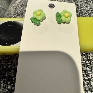 Green Flower Stud Earrings